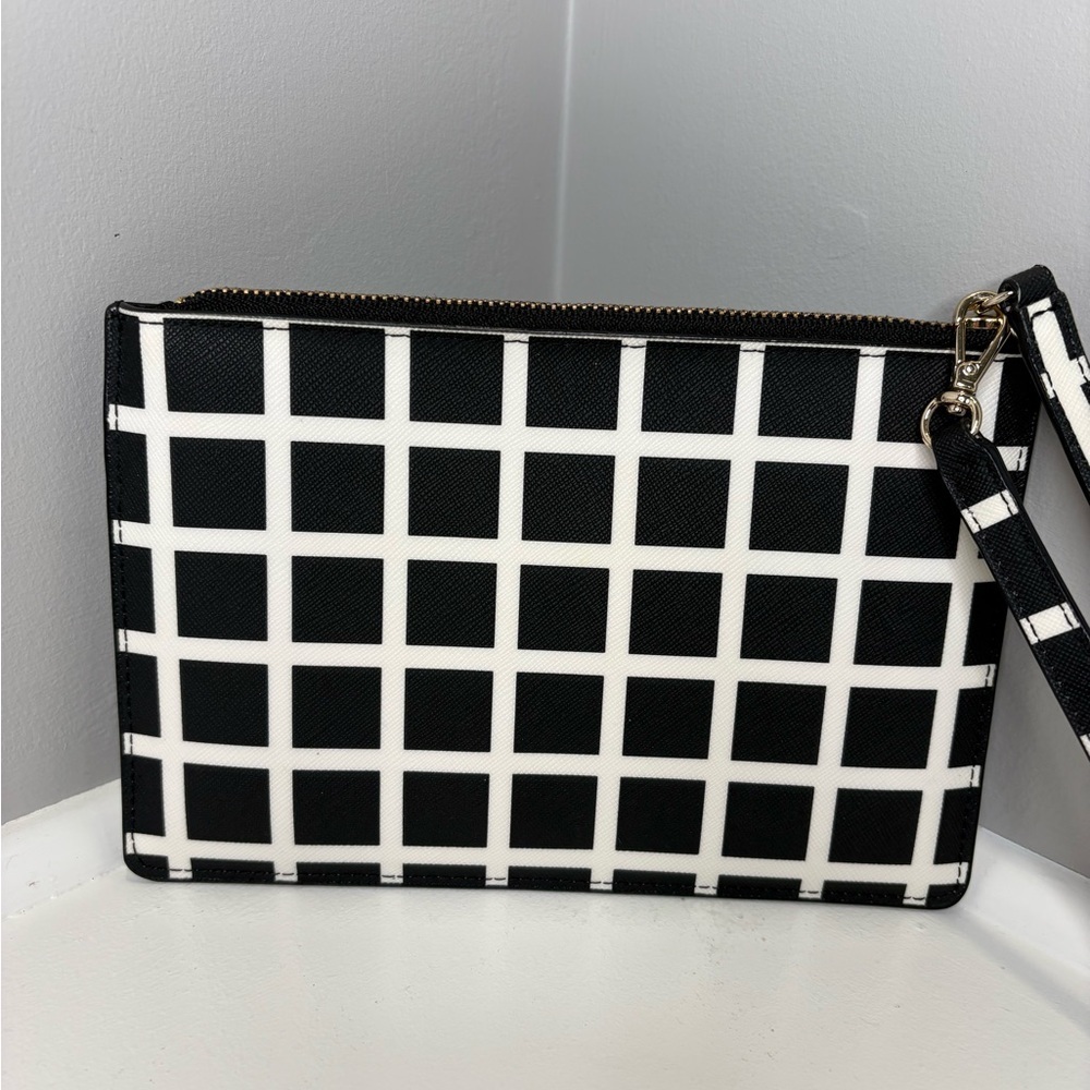 Kate Spade Laurel Way Tinie Wristlet Black and White Checkered Pattern - Picture 7 of 12